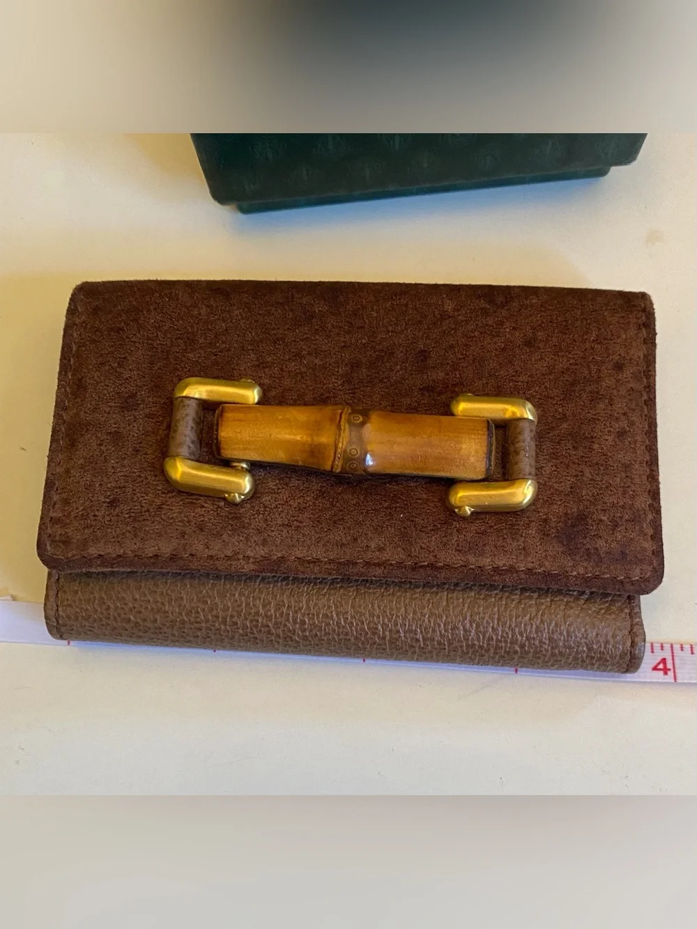 Gucci Brown Pebbled Leather Key / Card Case with Gold-Tone / Bamboo Hardware